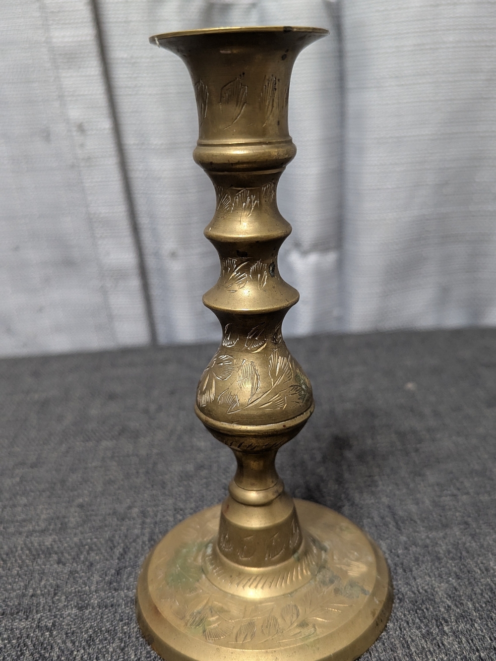 Vintage Brass Candlestick Holder 6" Etched Floral Ornate Taper Candle Holder